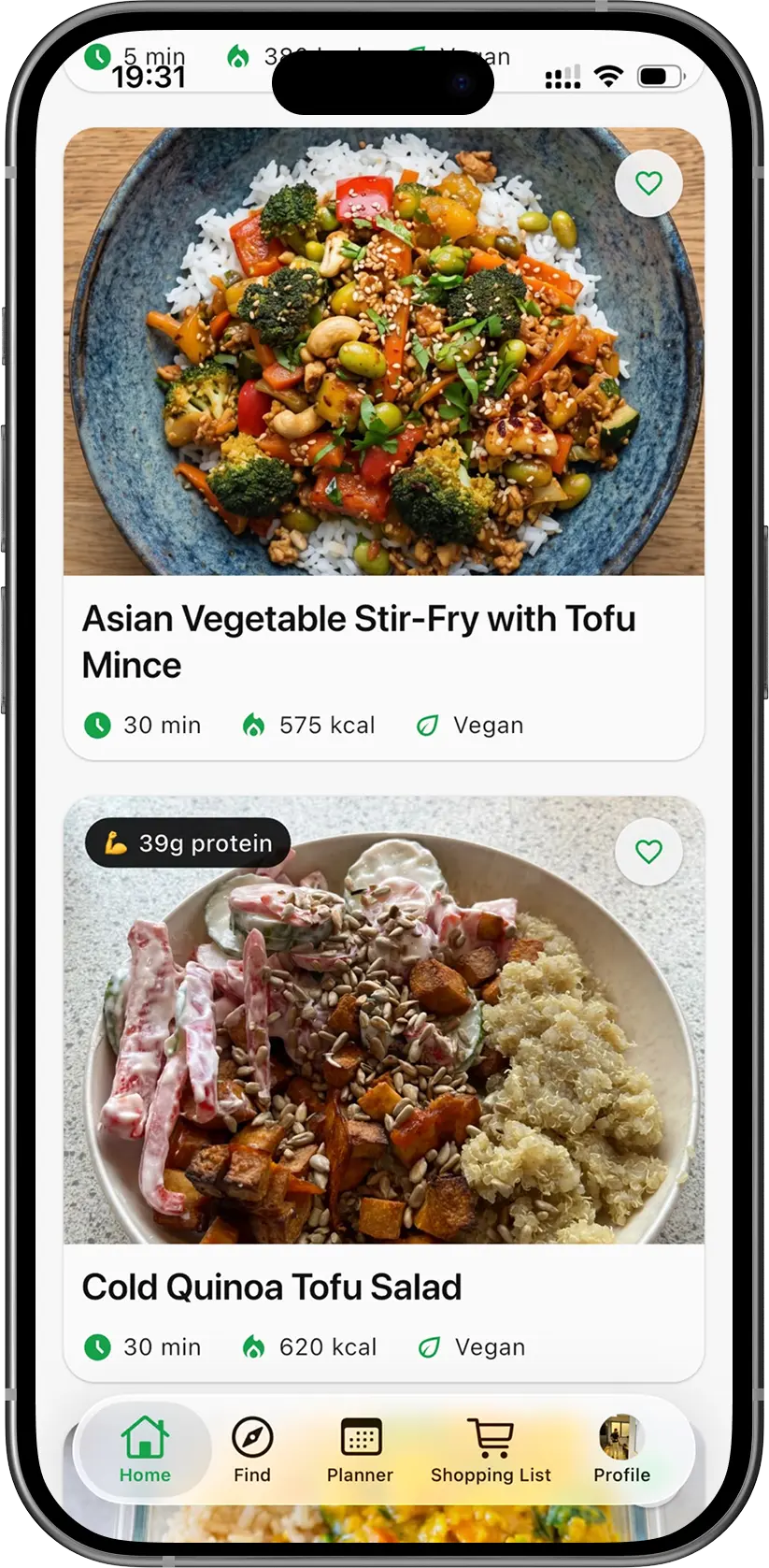 PrepYourWeek app screen with healthy eating oriented meal choices