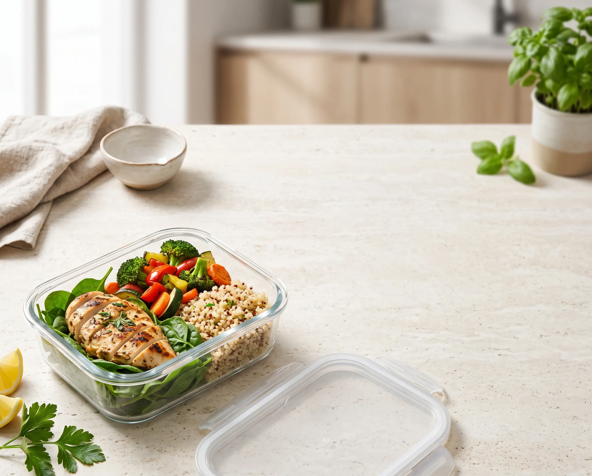 Fresh prep containers background visual for the lose weight goal