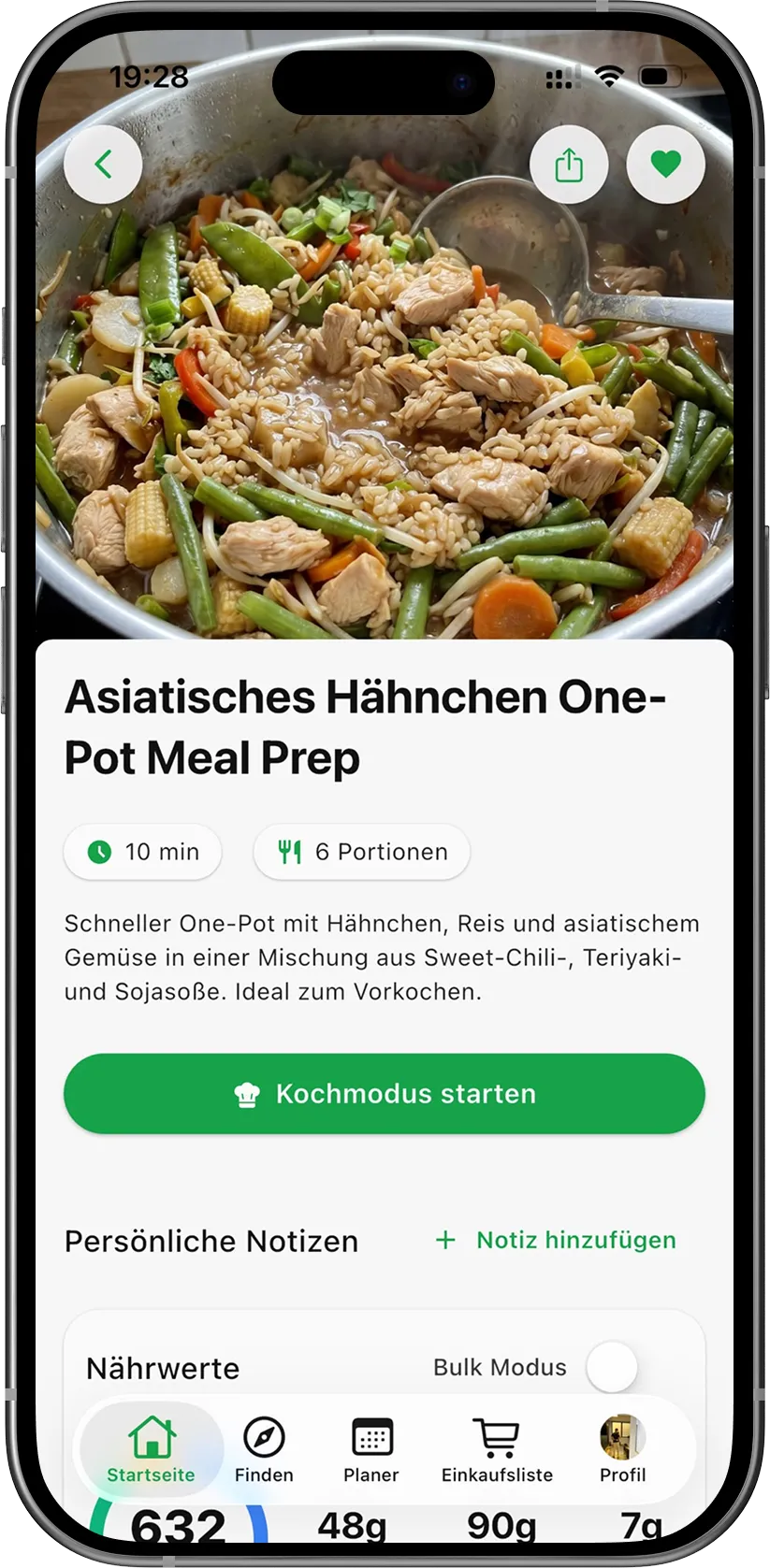 PrepYourWeek App-Screen mit schnellen Planungsaktionen fuer die Woche