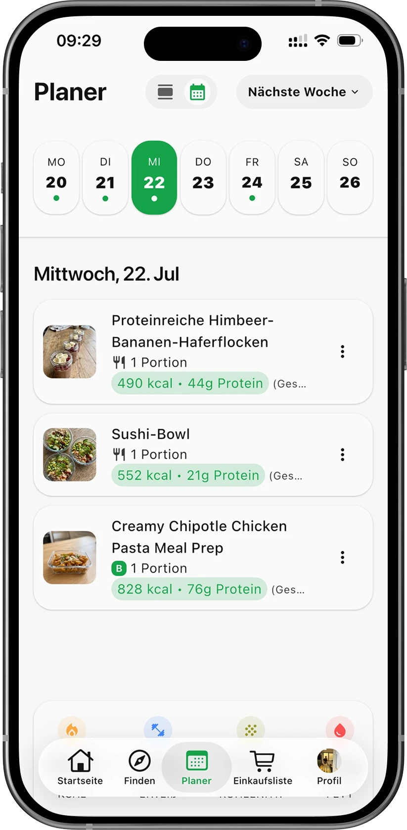 Platzhalter für den Wochenplaner-Screen in der App