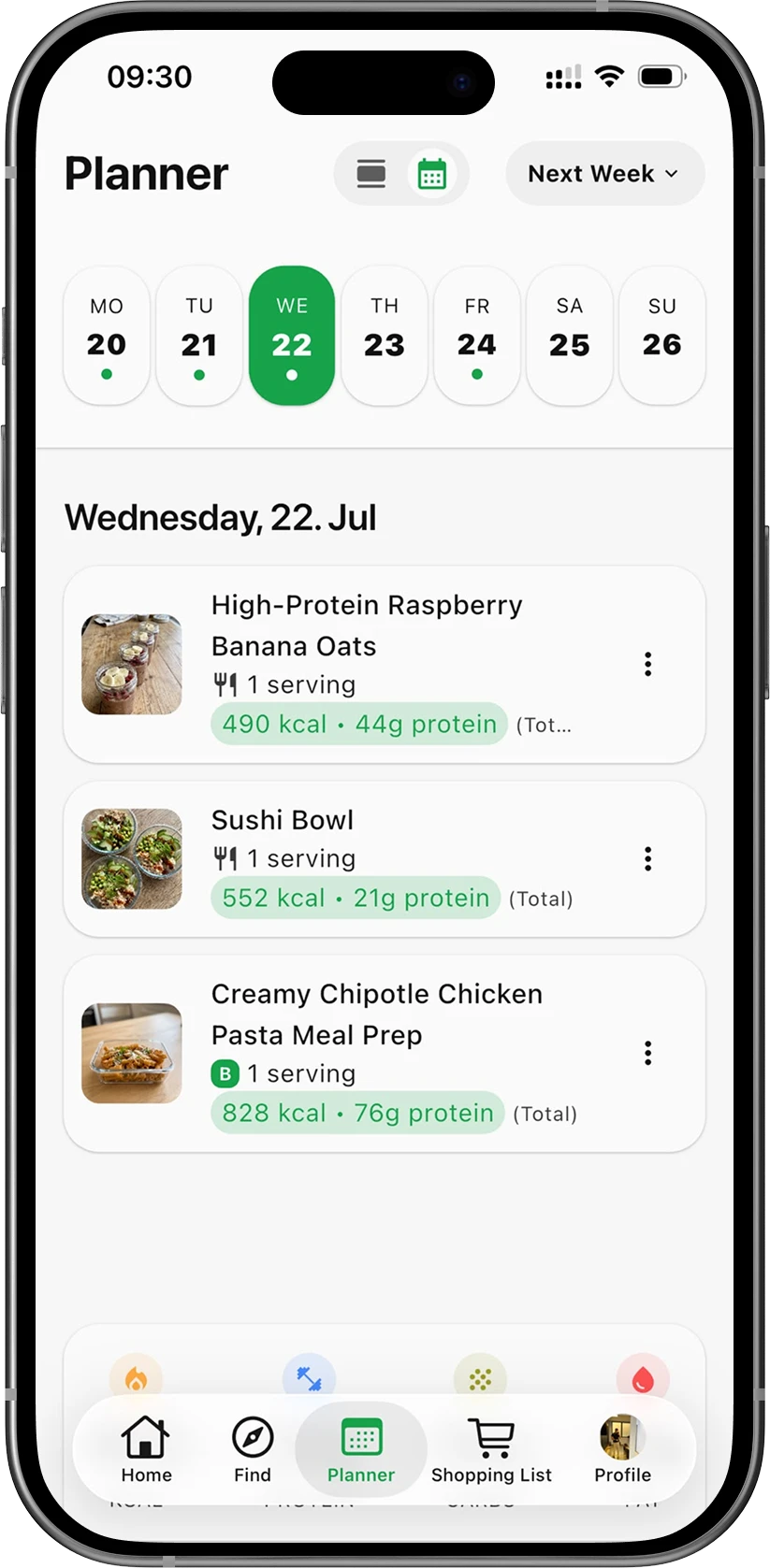 Planner screen placeholder for weekly meal planning